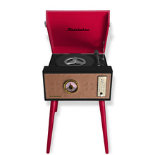 Load image into Gallery viewer, RPM Stand-Up Music System - Floor Stand Turntable, Bluetooth Receiver, CD Player, FM Radio, Wood Cabinet, 3W RMS Speakers x 2 - SB6085