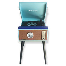 Load image into Gallery viewer, RPM Stand-Up Music System - Floor Stand Turntable, Bluetooth Receiver, CD Player, FM Radio, Wood Cabinet, 3W RMS Speakers x 2 - SB6085