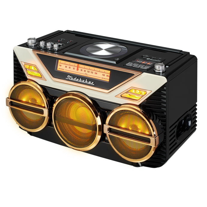 Studebaker Avanti Stereo Boombox with CD, FM Stereo Radio, Bluetooth Receive & Transmit, LED Light Show and 15W Subwoofer for High Power Bass - SB2165