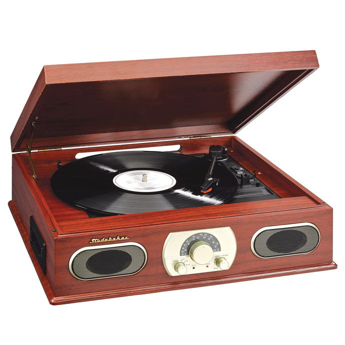 Wooden Turntable with AM/FM Radio & Cassette Player - SB6052