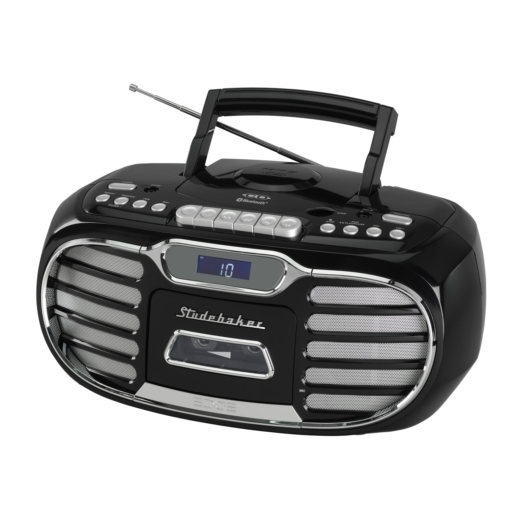 Retro Edge Big Sound Bluetooth Boombox with CD/Cassette Player