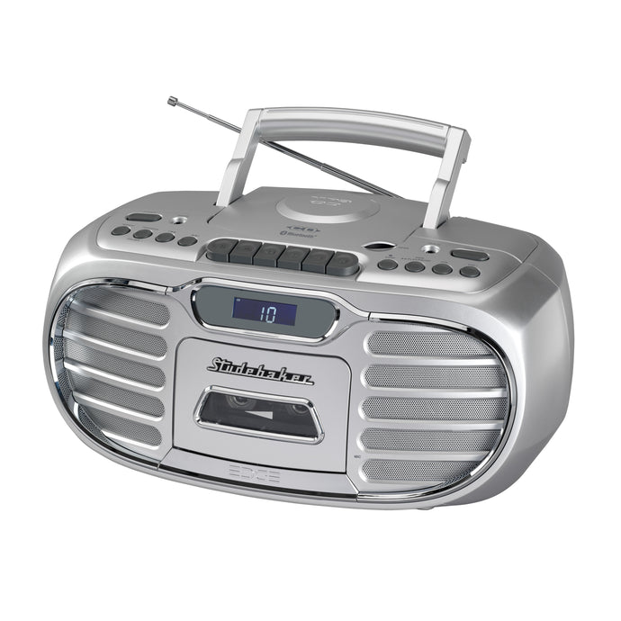 Retro Edge Big Sound Bluetooth Boombox with CD/Cassette Player-Recorder/AM-FM Stereo Radio with Metal Grill - SB2150A