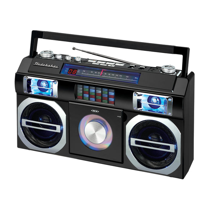 80's Retro Street Boombox with FM Radio, CD Player, LED EQ, 10 Watts RMS and AC/DC - SB2145