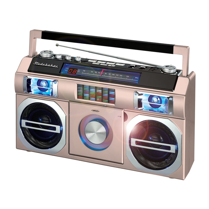 80's Retro Street Boombox with FM Radio, CD Player, LED EQ, 10