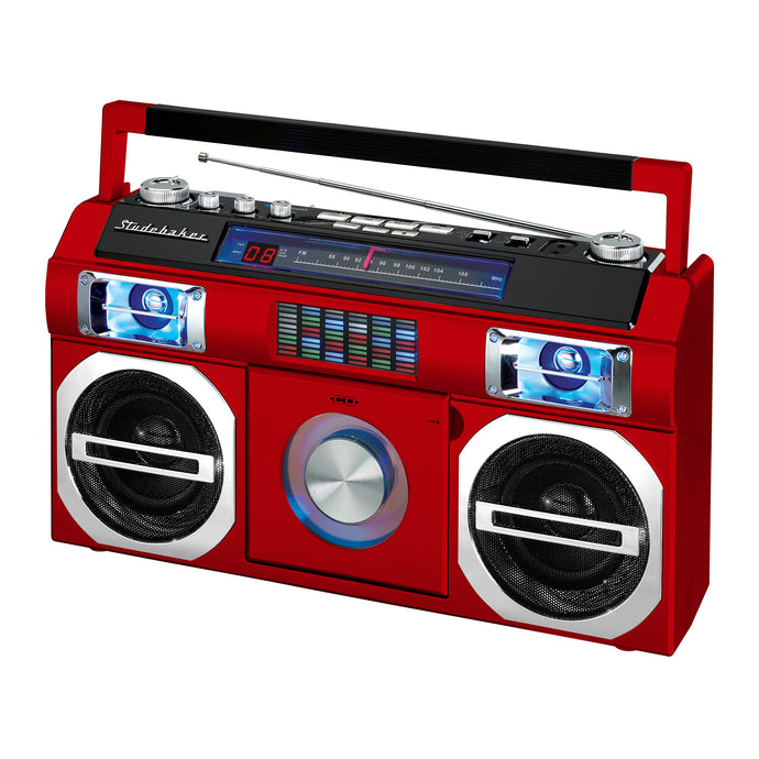 80's Retro Street Boombox with FM Radio, CD Player, LED EQ, 10 Watts RMS and AC/DC - SB2145