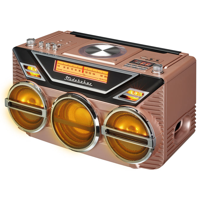 Studebaker Avanti Stereo Boombox with CD, FM Stereo Radio, Bluetooth Receive & Transmit, LED Light Show and 15W Subwoofer for High Power Bass - SB2165