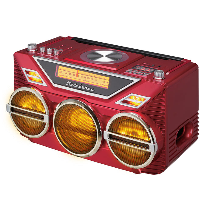 Studebaker Avanti Stereo Boombox with CD, FM Stereo Radio, Bluetooth Receive & Transmit, LED Light Show and 15W Subwoofer for High Power Bass - SB2165