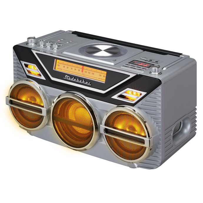 Studebaker Avanti Stereo Boombox with CD, FM Stereo Radio, Bluetooth Receive & Transmit, LED Light Show and 15W Subwoofer for High Power Bass - SB2165